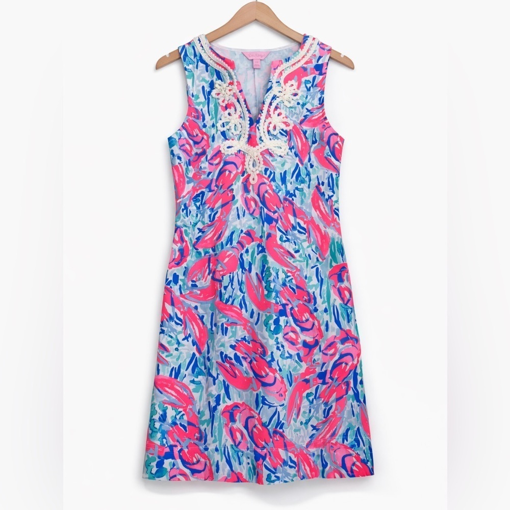 Lilly Pulitzer | Cosmic Coral Cracked Up Lobster Roll Harper Shift Dress XXS